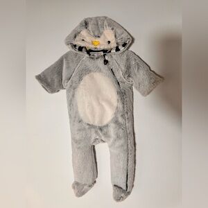 Minoti Baby unisex gray penguin‎ Fuzzy Snowsuit Size 3-6 Months